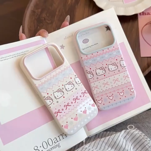 Cute Sanrio Fair Isle Sweater Print Anti-drop Glossy TPU Phone Case For iPhone 17 16 15 14 13 Pro Max