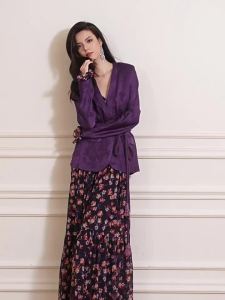 Elegant Purple Romantic Floral Suit Dress