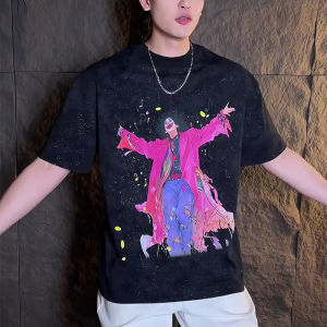 Summer New Style Loose Fit Short Sleeve Clown Print Sparkling T-Shirt Mens Casual Fashionable plus Size Polyester Fiber Tee