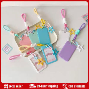 ID Card Protective Color Bus Card Cover Credit Card Plastics ID Card Holders Keyring Hanging Rope Key Chain Star Card Cover Photo Protective Case With Keychain Bus Cards Sleeves Supplies Anti-Lost 3 Inch Ins Idol Photocard Cover