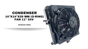 แผงแอร์ 14x14 นิ้ว หนา 26 มม โอริง พัดลม 11 นิ้ว 24V ดูด CD0212 CONDENSER WITH FAN 14X14" 26mm fan 11" 24v O-RING PULL แผงชุดประกอบ พร้อมพัดลม แบบดูด