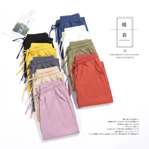 Cotton Linen Womens Summer Thin Casual Pants Pure Cotton Sporty Outerwear Long Trousers Khaki Nine-Piece Small Size