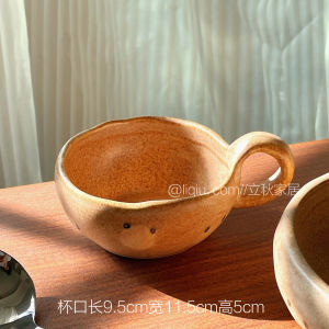 Retro Handmade Ceramic Coffee Cup And Plate Set Cartoon Polka Dot Mugs Dining Utensils Single Ear Handle Kitchen Supplies