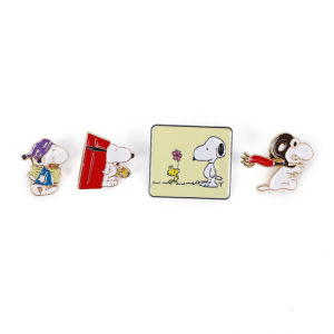 Miniso | 4Pcs Snoopy Cartoon Dog Enamel Pin Set - Retro Character Brooches for Backpacks Jeans and Bag Decor