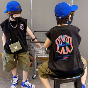 Boys Pure Cotton Sleeveless T-Shirt Lightweight Casual Summer Fashionable Childrens Base Shirt Medium Large Childrens Set