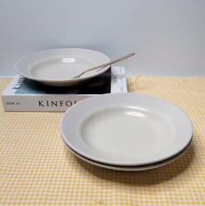 จาน จานเซรามิค  8 นิ้ว  จานกินข้าว จานข้าว จานทรงตื้น แพ็ค 3 ใบ เข้าไมโครเวฟได้