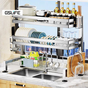 GSlife Stainless Steel Over Sink Rack Plates Organizer Dish Storage Rack Dish Drying Rack with Accessories