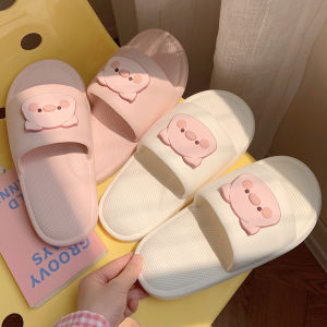 Cute Pig Slippers Womens Bathroom Bedroom Anti-Slip Summer Casual Soft Lovely Slippers Cartoon Anime Korean Style Flat Bottom