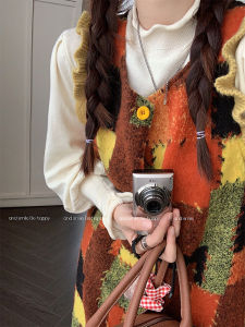 Autumn Winter Woolen Vest Dress Womens Forest System Inner Wear Sweater Small Size Womens Fashion Matching Set Vest Long Dress