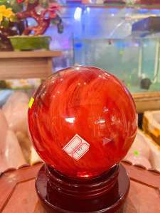 Quả bi đá phong thuỷ núi lửa màu đỏ đk 13 cm