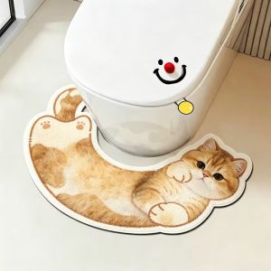 VIKAMA British Shorthair Cat U-Shaped Toilet Mat Cute Kitten Absorbent Non-Slip Rug Toilet Base Bathroom Home Decor