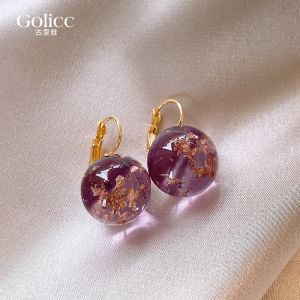 Purple Gold Foil Crystal Earrings Womens Fashion 2025 New Style Wealth Attracting Advanced Feel National Style Ear Jewelry