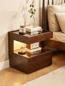 XIANGNANSONG | Smart Solid Wood Bedside Table with Light Storage Organizer
