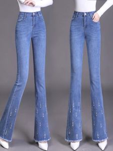 High Waist Bell Bottom Jeans Womens Loose Elastic Long Pants plus Size Versatile Mid-aged Spring Autumn New Style Denim Skinnier
