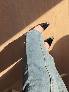 CHENXIAOFAN | Black Patent Leather Fine Heel Peep Toe Pumps