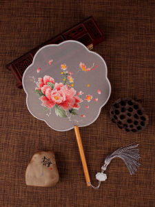 Double-Sided Embroidered round Dance Fan Traditional Chinese Court Style Hanfu Accessory Silk Wrapped Wooden Bone Craft Fan