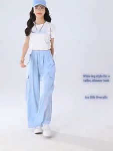Loose Cargo Pants for Kids Girl 4Pockets Wide-leg Baggy Pants for Kids Girl New Pants Trousers 5-16Y