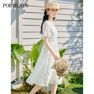 POEMLADY | Floral Lace Waist-Cinching Bell Sleeve Elegant Dress