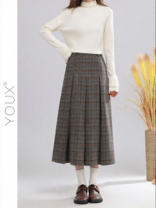 YOUXIANG | Váy Ngắn Plaid Tweed Phong Cách Retro Mùa Đông