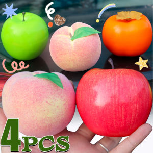Apple จำลองสุดสร้างสรรค์4ชิ้น Hiasan Mobil คอนโซลกลางกระจกมองหลังตกแต่งผลไม้ปลอมน่ารักแผงหน้าปัดพีชปลอมตกแต่งโมเดลส้ม