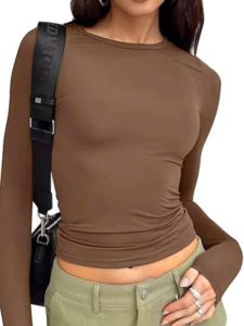 เสื้อยืดคอกลมแขนยาวทรงสลิมฟิตสำหรับผู้หญิง เสื้อชั้นในแฟชั่นฤดูใบไม้ผลิและฤดูใบไม้ร่วง 10 สี 5 ขนาด เสื้อผ้าทำงานสไตล์เกาหลี