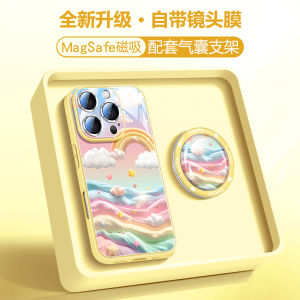 Woeani  13 16 pro Max Liquid Glass Silicone Case Rainbow Gradient Magnetic Absorption Full Cover Shockproof Camera Lens Protection