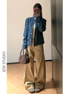 American Style Loose Wide Leg Denim Jeans Womens High Waist Straight Tube Floor-Length Pants Draping Sensation Slimming Effect