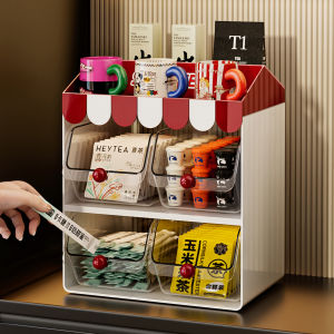 ชั้นวางของแบบลิ้นจี่สำหรับชาและเครื่องดื่มกาแฟ ชั้นวางของสองชั้นสำหรับใส่ยาบรรจุกล่องของเล่นบนโต๊ะทำงาน