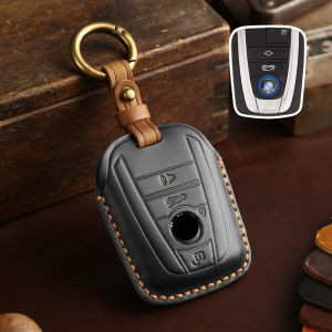 Key Comparison! Handmade Leather Key Case for BMW I3 I8 Vintage Style with Orange Stitch & Antique Ring Grain Cowhide Cover