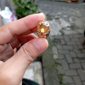 cincin batu yellow citrine cutting oval ring alpaka gold