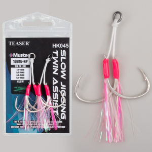 TEASER 2PCS/BAG UV Luminous Assist Hooks Mustad 10816NP Double Assist Hooks for PIKE Lures Saltwater Fishing Jigging Hooks