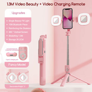 Selfie Stick Tripod with Wireless Bluetooth Remote Shutter Retractable Selfie Stick Mobile Phone Holder Retractable Portable Selfie Stick 360°/180° Rotating Multifunctional Selfie Stick LED Fill Light Live Tripod for VlogLiveVideo Recording