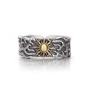 Cincin Elegan Motif Ukiran Energi Matahari (Adjustable)