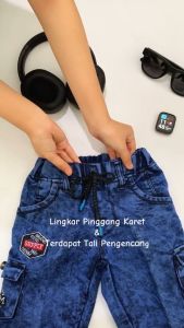 Celana Jeans Pendek Anak Model Cargo Usia 1-12 Tahun Warna Hitam Snowblue & Snowspray Motif Bordir Fashion Laki-Laki