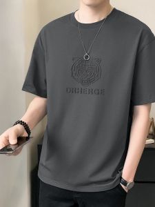 ROMON | Lormen Mens Pure Cotton Short Sleeve T-shirt Summer Thin Ice Silk Cool Casual Round Neck Half Sleeve Fashionable Top