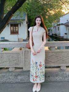 Q12 New Chinese Style Improved Cheongsam Dress Retro Beautiful White Dress