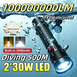 New IPX8 Professional Scuba 2*LED Dive Light Rechargeable White&Yellow Diving Flashlight Torch Underwater 500m Diving Flashlight