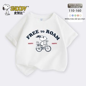 Snoopy | Áo Thun Cotton Tay Ngắn Nam Trẻ Em Phong Cách Thường Ngày Màu Xanh