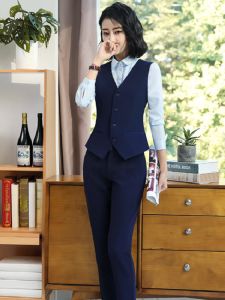 Short Formal Vest Womens Businesswear Hotel Bank Work Uniform Korean Style V-Neck Cotton Blend Professional Jacket