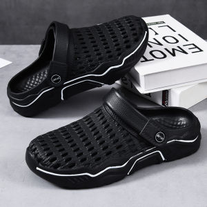 Mens Summer Breathable Casual Hollow out Fashionable Slip-On Shoes Durable Flat Heel EVA Slippers for Daily Wear