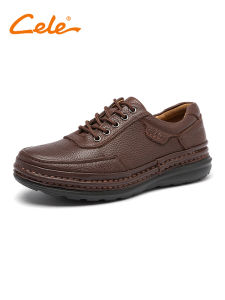 Casual Leather Shoes Mens Slip-On Business Shoes Cele Strategy Leisure Fashion Single Shoes round Toe Low Heel Rubber Foam