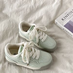 Mint Green Thick Bottom Casual Sports Shoes Womens 2025 New Autumn Versatile Dequn Shoes Cross Buckle round Toe Rubber Outsole
