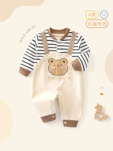 ชุดเดรสแขนยาวฤดูใบไม้ร่วงสำหรับเด็กผู้ชาย เสื้อคลุมเดือนแรก ชุดเดรสแขนยาวแบบปลอมสองชิ้นสำหรับเด็กแรกเกิด อุปกรณ์การเล่น