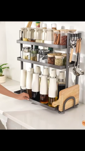 LivinEase Pull Out Spice Rack Narrow Kitchen Organizer With Guide Rail Adjustable Storage Shelf for Cabinet Counter