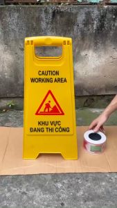 Bảng Biển nhựa cảnh báo chữ A chữ KhU VỰC ĐANG THI CÔNG - Băng rào cảnh báo KHU VỰC CẤM VÀO