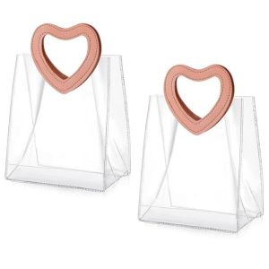 3 Heart-Shaped Handle Gift Bags Reusable Tote Bags Party Romantic Design Wedding Valentines Gift Bags Christmas.