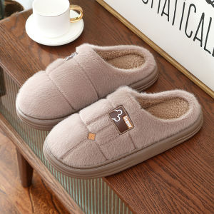 New Mens Cotton Slippers Warm Thick Sole Anti-Slip Fleece Slippers