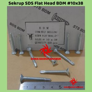 (50 pcs) SDS FH 10x38 Skrup Roofing Flat Head 4CM