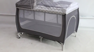 PlayPark Baby Rocking Crib Folding Swing Crib With Mosquito Net And Diaper Table Childrens Play Bed