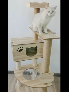 บ้านแมวขนาดใหญ่ชิ้นเดียว ของเล่นแมว อพาร์ตเมนต์แมวพร้อมบันไดและห้องนอน กรงเล็บแมว เตียงแมว